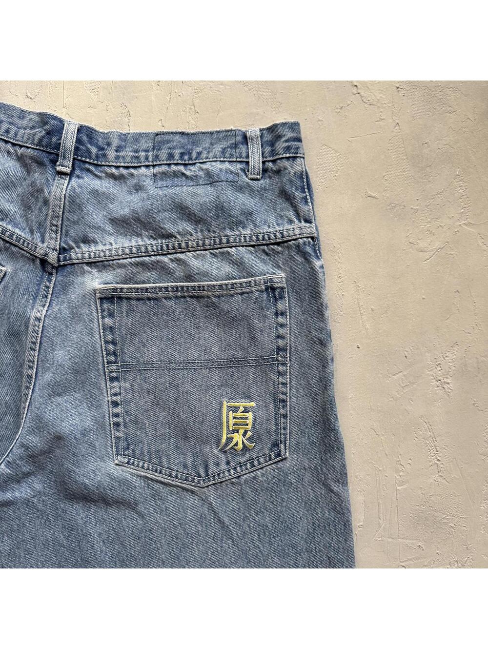Vintage 90s Bullhead Chinese Embroidery Baggy Blue Denim Shorts